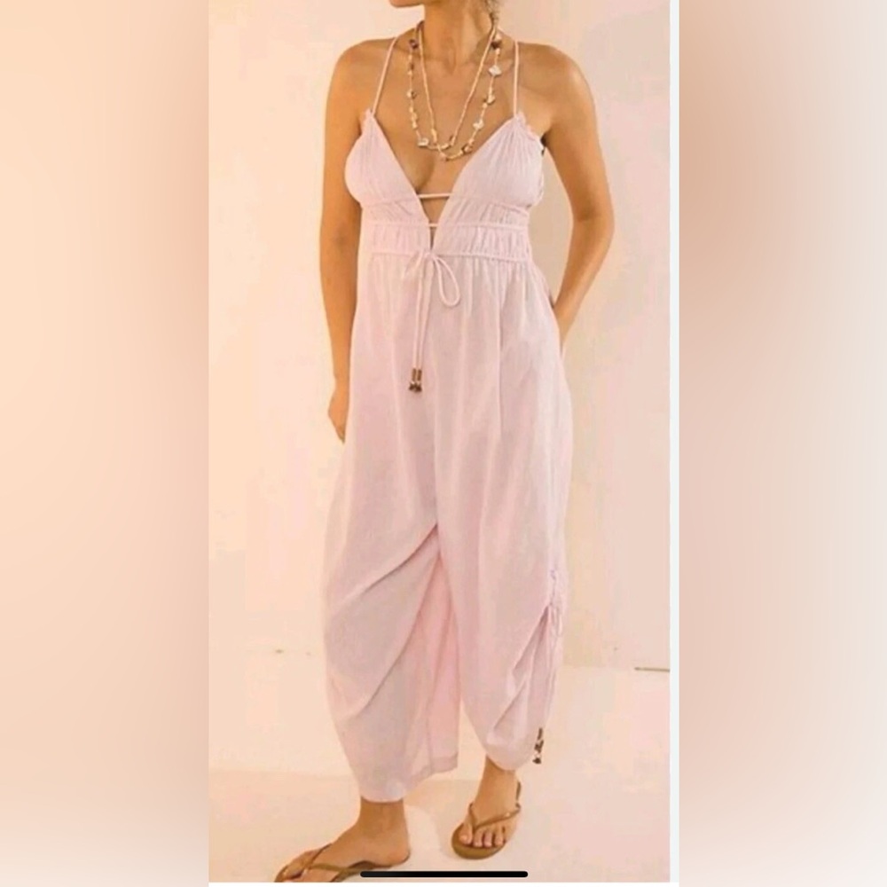 Free People Light Pink Boho Jumpsuit